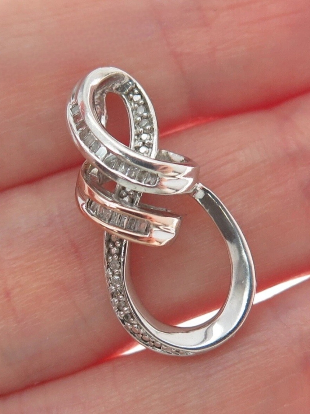 925 Sterling Silver & 14K Gold SUN Diamond Infinity Teardrop Necklace Pendant